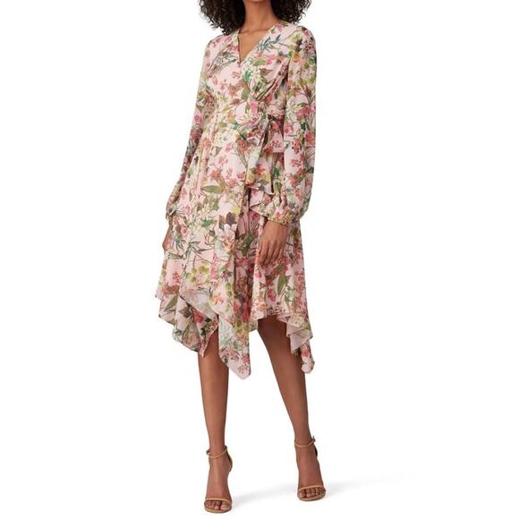 JAY GODFREY Dresses & Skirts - Jay Godfrey Womens Eldon Dress Pink Size 4 long sleeve‎ Floral Wrap Midi Lined